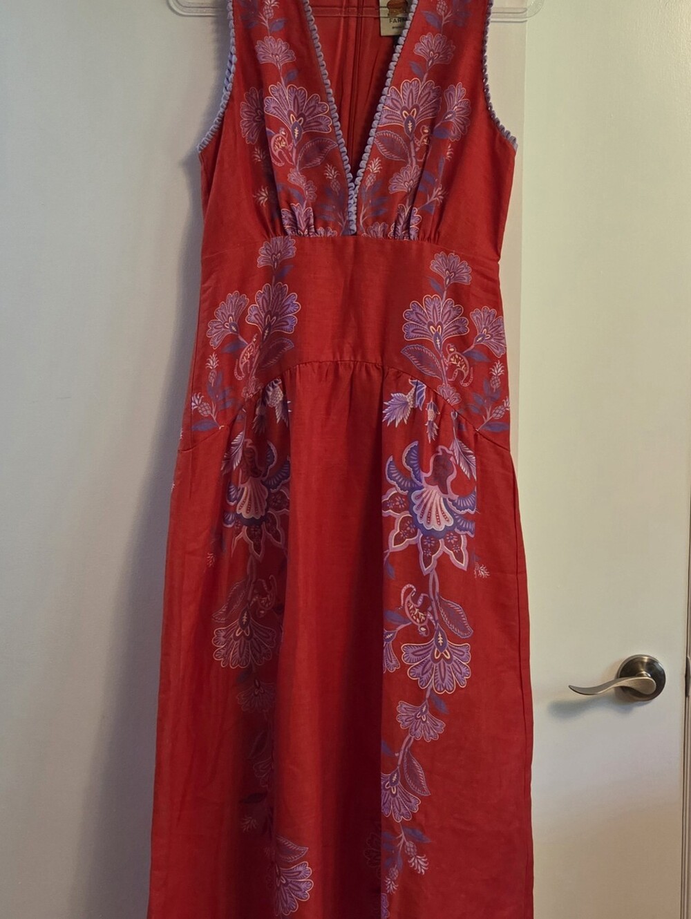 FARM RIO NWT Red Porcelain Garden Linen Midi Dress Medium - Picture 3 of 12